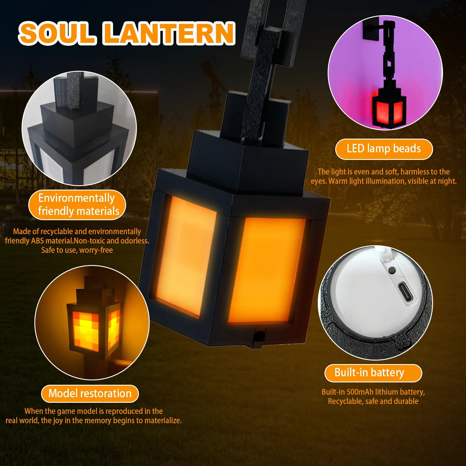 Soul Lantern with features highlighted on a dark background