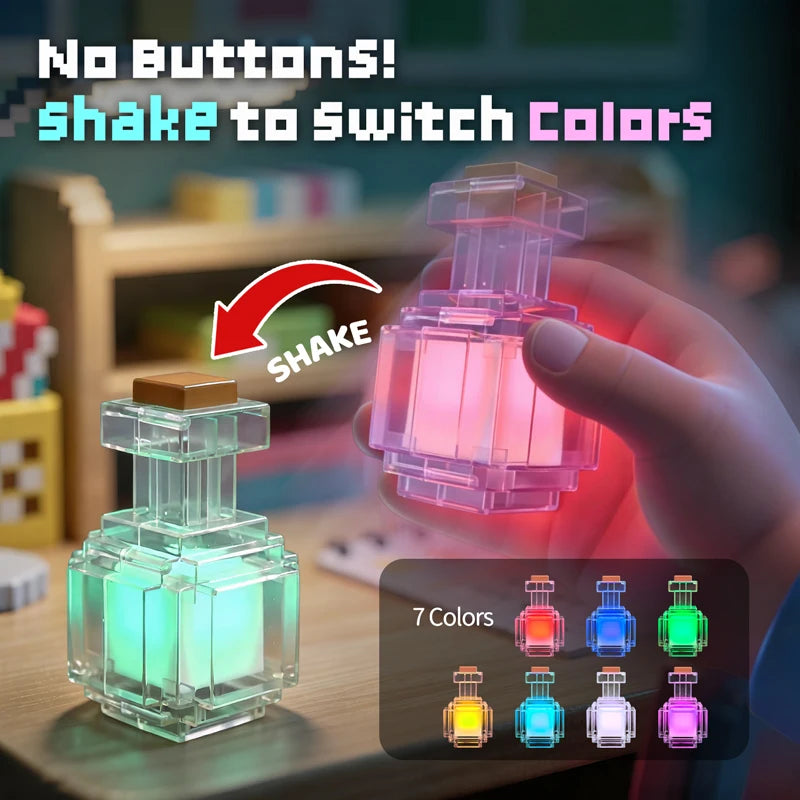 Color-changing toy with 'Shake to Switch Colors' feature, held by a hand.